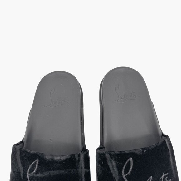 Christian Louboutin 'Navy Pool' Slide Sandals Size 37 US 7 Black Velvet Logo 26 - Picture 5 of 12